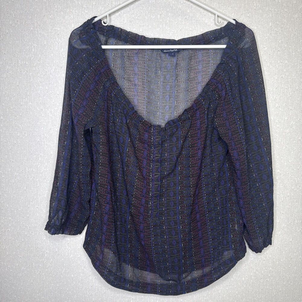 American Eagle Top Purple Boho Sheer 3/4 Sleeve Blouse Womens Size XS Festival